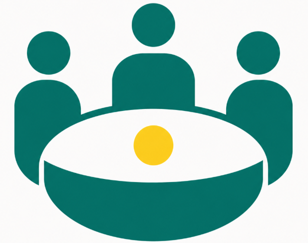 Drei Personen an einem gemeinsamen Tisch als Symbol für den Vorstand